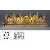 Vánoční dekorace s LED osvětlením 45 cm dřevěná vesnička hnědá KO-AX5350380