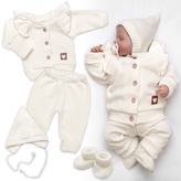 Rostoucí pletená sada 4D Girl s volánkem Love, smetanová; 56/62 (0-3m)