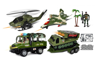 Vojenské auto s přívěsem a vojákem 63cm