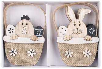 Dřevěný košík 8,5 cm, 4 ks v krabičce