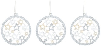 Koule dřevěná s glitry na zavěšení 7,5 cm, 3 ks