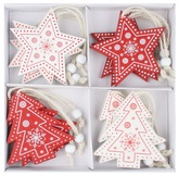 Dřevěné dekorace na zavěšení 8 cm, 12 ks v krabičce