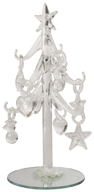 Stromek skleněný s čirými ozdobami 16cm