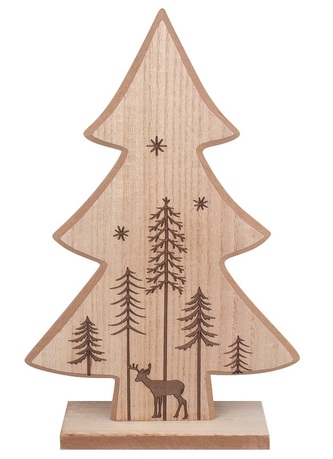 Dřevěný stromeček na postavení s motivem krajinky 16 x 25 cm