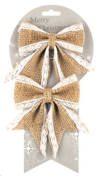 Mašle jutová s krajkou 13 cm, 2 ks