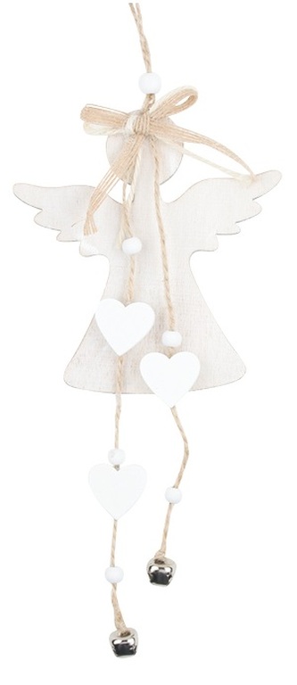 Anděl dřevěný na zavěšení 11 x 25 cm, bílý