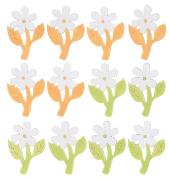 Dřevěné kytičky s lepíkem 4 cm, 12 ks v sáčku