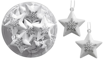 Kovové zvonící hvězdy na zavěšení se stříbrným potiskem 4,5 cm, 12 ks