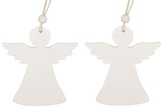 Anděl dřevěný bílý, 9 cm 2 ks, na zavěšení
