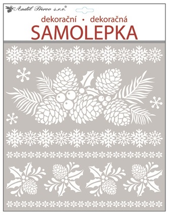 Samolepky bílé s glitry 38x31 cm, šišky