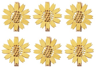 Slunečnice dřevěné na kolíčku 6 cm, 6 ks v sáčku