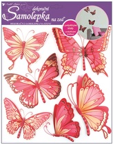 Samolepky na zeď 30,5 x 30,5 cm, růžoví motýli s pohyblivými křídly