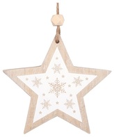 Hvězda s bílým potiskem dřevěná na zavěšení 12 x 12 x 1 cm
