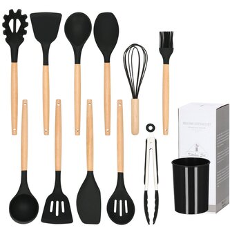 Sada kuchyňského náčiní ve stojanu, set 12ks, černá SPRINGOS CHEF