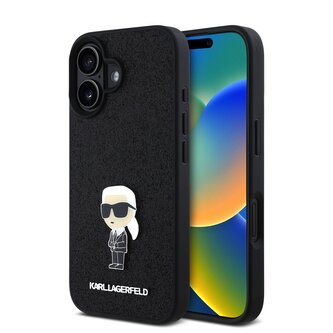 Karl Lagerfeld Fixed Glitter Metal Ikonik Zadní Kryt pro iPhone 16 Black Karl Lagerfeld Fixed Glitter Metal Ikonik Zadní Kryt pro iPhone 16 Black