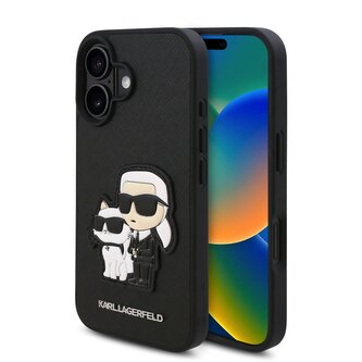 Karl Lagerfeld PU Saffiano Karl and Choupette Zadní Kryt pro iPhone 16 Black Karl Lagerfeld PU Saffiano Karl and Choupette Zadní Kryt pro iPhone 16 Black