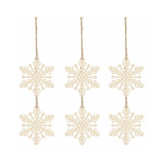 Vánoční dřevěné ozdoby - sněhová vločka, sada 6ks