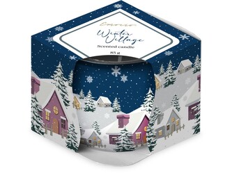 Emocio Sklo Dekor 70x62 mm Winter Village (Snowflakes), vonná svíčka