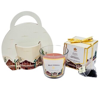 ARÔME Vánoční  dárkový set - hrnek, čaj a svíčka Město