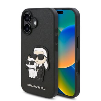 Karl Lagerfeld PU Saffiano Karl and Choupette Zadní Kryt pro iPhone 16 Plus Black Karl Lagerfeld PU Saffiano Karl and Choupette Zadní Kryt pro iPhone 16 Plus Black