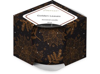 Emocio Sklo Dekor 70x62 mm Golden Leaves (Clean Cotton), vonná svíčka