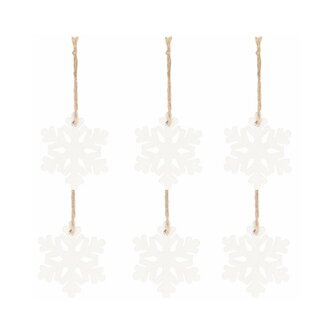 Vánoční dřevěné ozdoby - sněhová vločka, bílá, sada 6ks