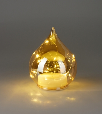 Skleněná dekorace kapka oranžová 15x12 cm s 10 LED diodami