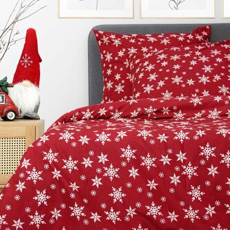 Vánoční mikrovláknové povlečení | SNOWFLOCK | červené se sněhovými vločkami | 200x220 cm | 867953