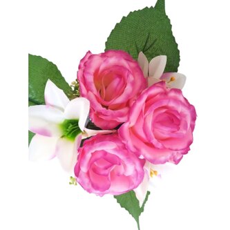 Růže kytice s přízdobou tm. růžová  H358