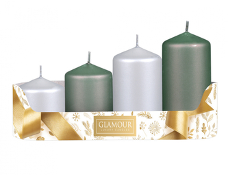 Svíčky adventní STUPŇOVITÝ MIX metal mat d5x6/7,5/9/10,5cm