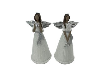 Andílek polyresin 85x75x195mm mix, bílá,stříbrná s glitrem