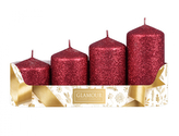 Svíčky adventní STUPŇOVITÉ glitrované d5x6/7,5/9/10,5cm 4ks