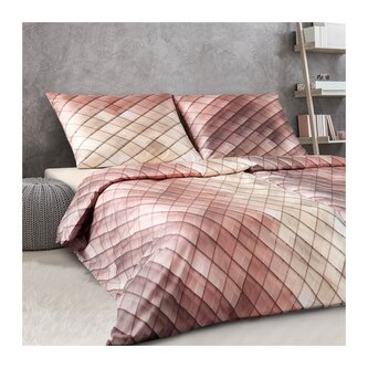 Veba Povlečení satén Geon Kosočtverce hnědé 140x200, 70x90 cm