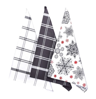 Utěrka bavlněná, Vánoční Vločky 1167, komplet 3 ks, bílá