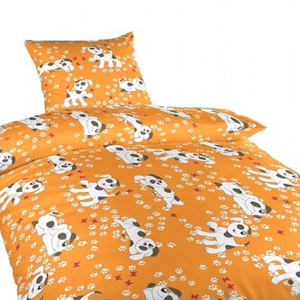 Dadka Povlečení krep do postýlky Pejsci oranžoví 90x130, 45x60 cm
