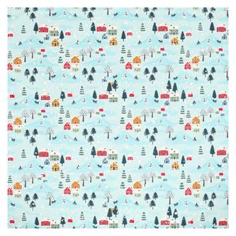 Ubrus modrý - barevný vánoční vzor, 100% polyester, 80 x 80 cm.