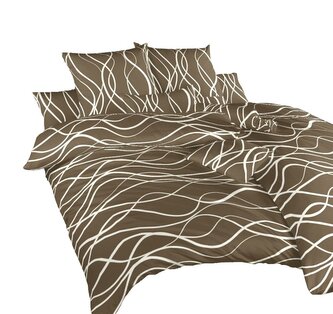 Dadka Povlečení bavlna Vlny banánové na tmavě hnědém 220x200, 2x70x90 cm