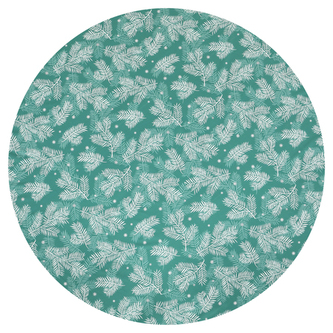 Ubrus sametový kulatý, zelený - vánoční bílý vzor, 100% polyester, pr. 140 cm.