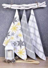 Forbyt Vánoční utěrky Šedé a žluté vločky 1261 45x70 cm 3 ks