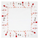 Ubrus bílý - vánoční, okraje se skřítky, 100% polyester, 80 x 80 cm.