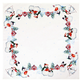 Ubrus bílý - se sněhuláky, 100% polyester, 80 x 80 cm.