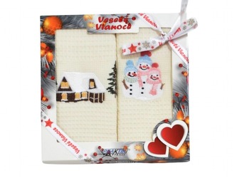 Praktik Vánoční dárková sada utěrek 50x70 Sněhuláci a domeček 2 ks