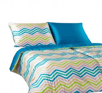 Veba Povlečení satén Klikaté pruhy multicolor I.modrá 140x200, 70x90 cm