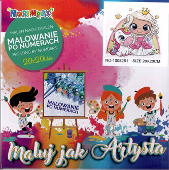 Malování podle čísel na plátno  20 x 20 cm - princezna a jednorožec