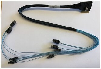 SFF-8654-4i (SlimSAS ×4) rovný -> 4×SATA rovný reverzní - 35cm, 100ohm kabel (SATA/SAS)