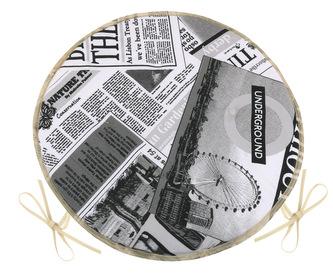 Sedák EMA kulatý hladký - Noviny černá, bílá - průměr 40 cm