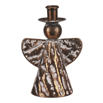 Kovový anděl - svícen na kónickou svíčku, velikost "S", barva měděná.