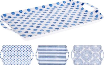 podnos 38x23cm s držadly, modrý dekor, melamin