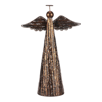 Kovový anděl - dekorace na postavení, velikost "L", barva měděná.