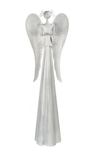 Plechový bílý anděl s kalíškem na svíčku 100 cm M